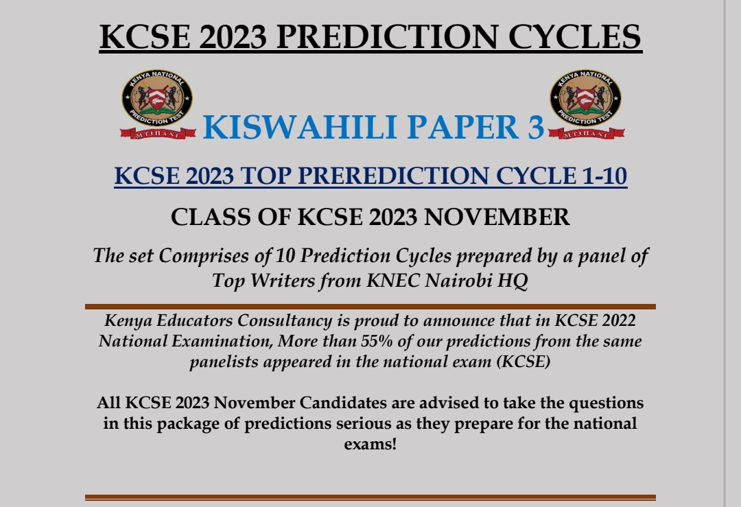 KCSE 2023 KISWAHILI PAPER 3 TOP PREDICTION MASTER CYCLES Kenya Educators