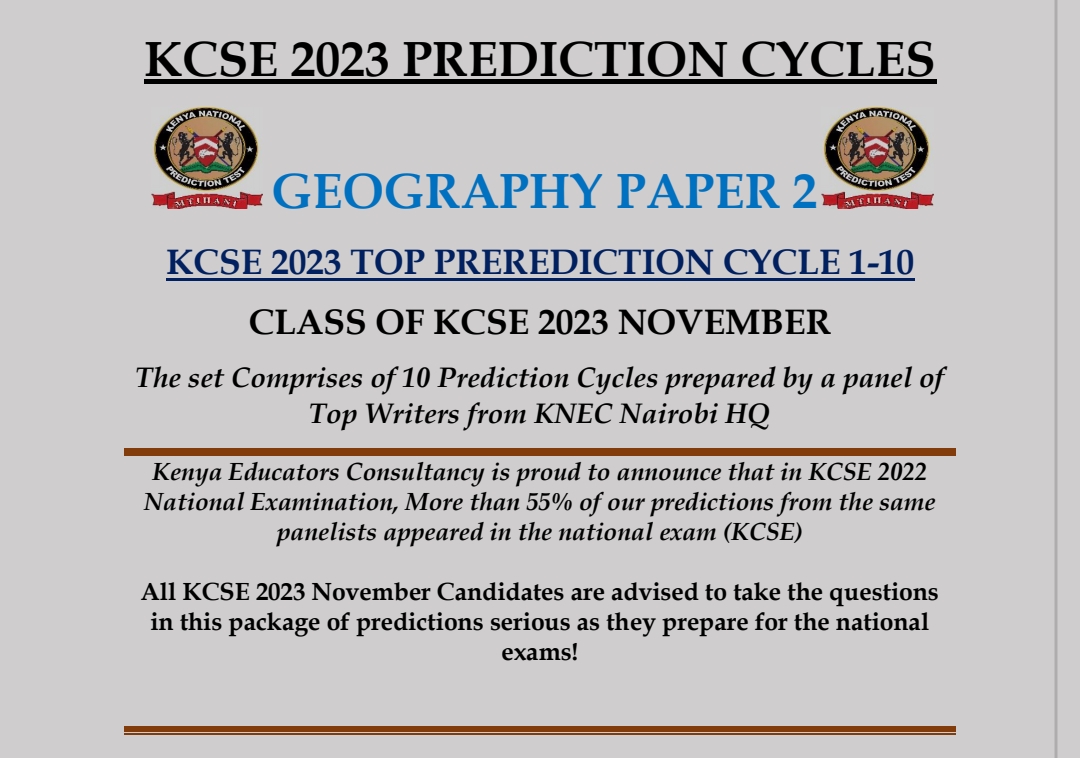 KCSE 2023 GEOGRAPHY PAPER 2 TOP PREDICTION MASTER CYCLES Kenya Educators